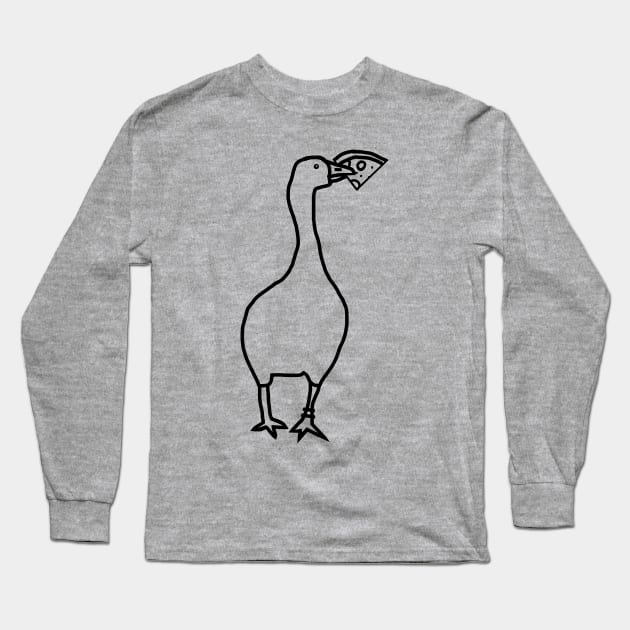 Funny Goose Steals Pizza Minimal Line Drawing Long Sleeve T-Shirt by ellenhenryart